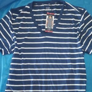 GAP Navy and White Striped V-Neck Tee